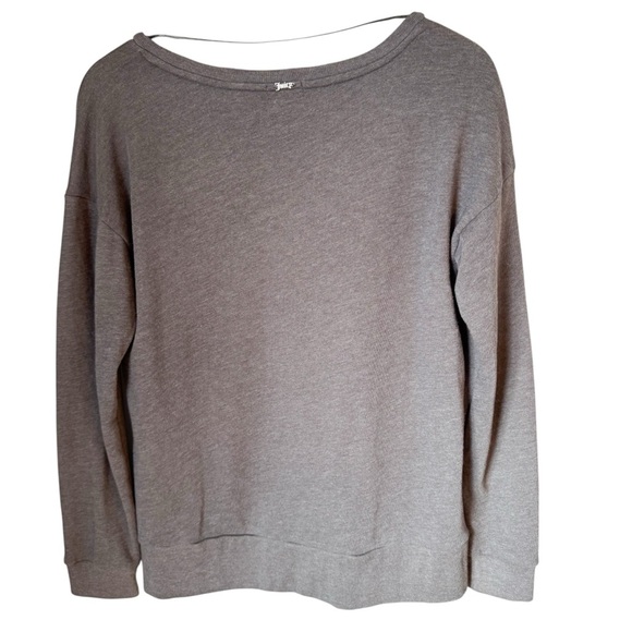 Juicy Couture Bling Gray Pullover Sweatshirt Sequin Heels Logo on Collar Sz L - Picture 2 of 5